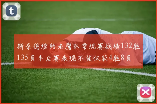 斯奈德续约老鹰队常规赛战绩132胜135负季后赛表现不佳仅获4胜8负